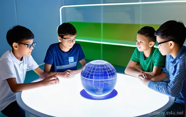 캐리 콘텐츠의 교육적 가치 - **Prompt 1: Futuristic Interactive Learning Hub**
    A vibrant, modern educational center filled wi...